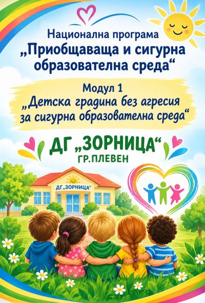 НП "Приобщаваща и сигурна образователна среда" - 2026 г. Модул 1 "Детска градина без агресия за сигурна образователна среда" 1